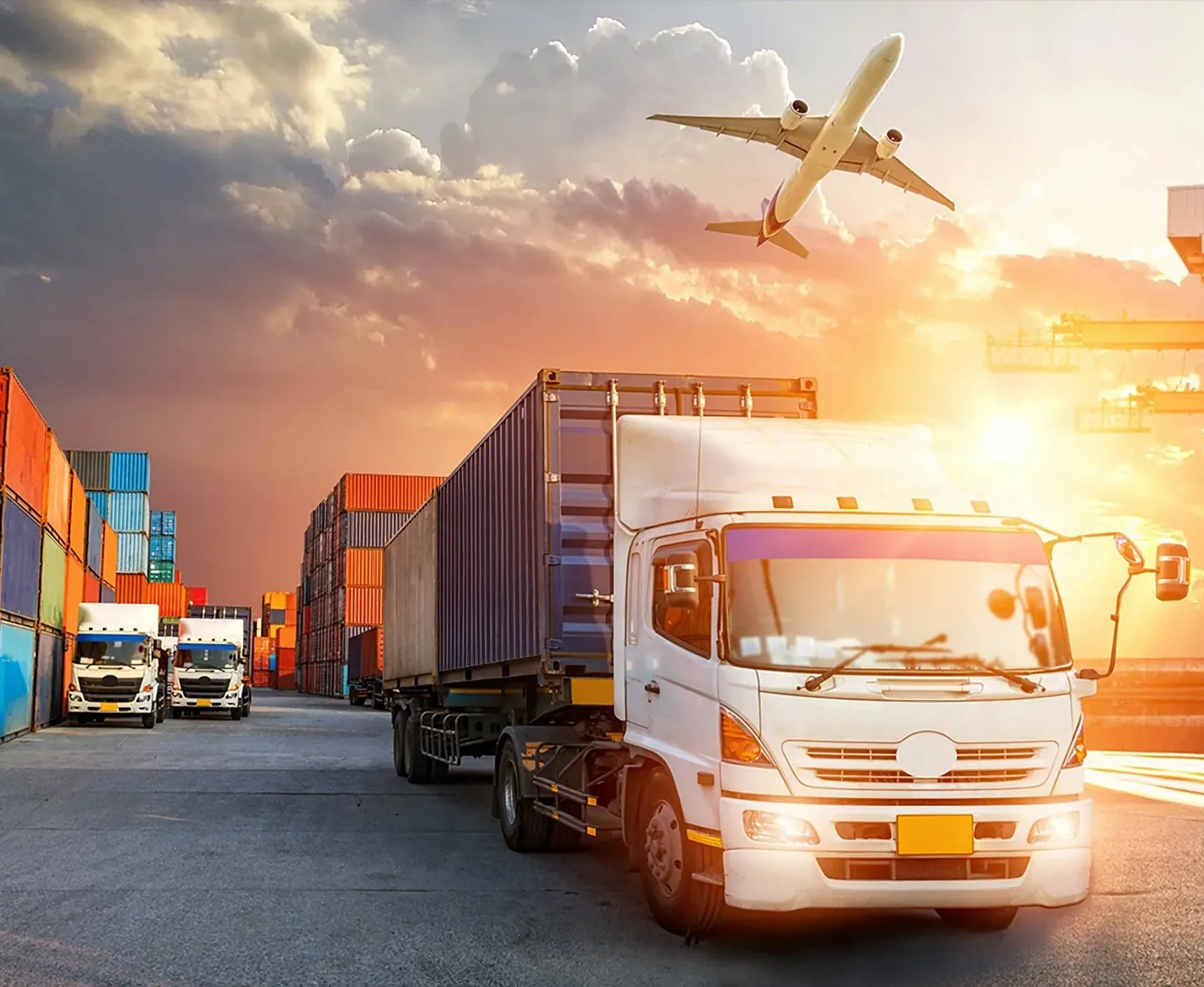 Truck, containers and cargo aircraft
